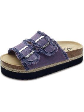 Women's Purple Soft Cork Foot bed and Strap Ladies Fashion Platform Slide